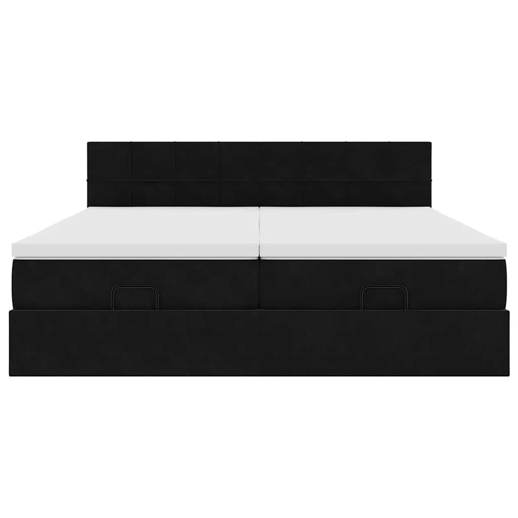 Struttura Letto Pouf con Materassi Nero 160x200 cm in Velluto