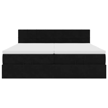 Struttura Letto Pouf con Materassi Nero 160x200 cm in Velluto