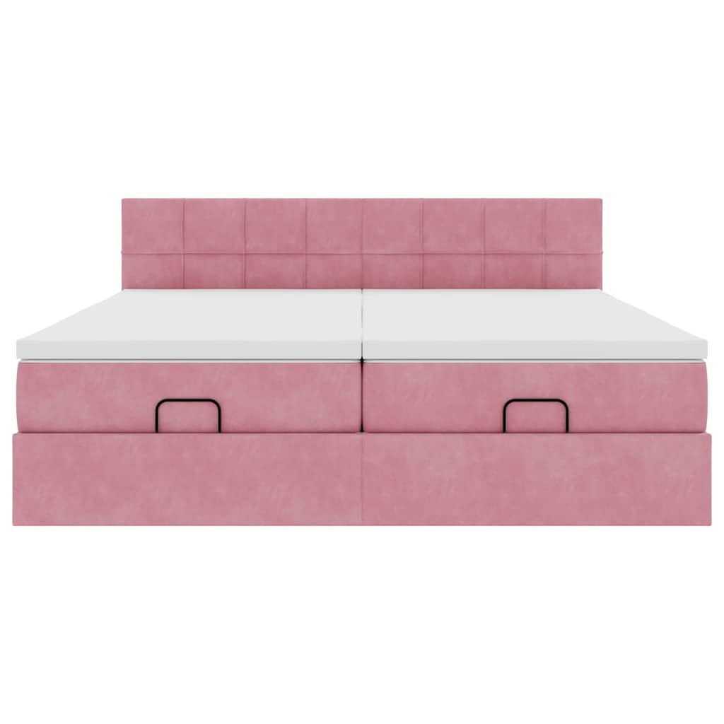 Struttura Letto Pouf con Materassi Rosa 160x200 cm Velluto