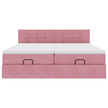 Struttura Letto Pouf con Materassi Rosa 160x200 cm Velluto