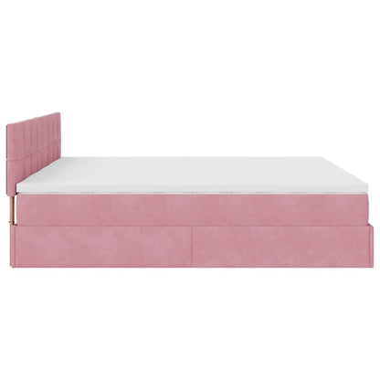 Struttura Letto Pouf con Materassi Rosa 160x200 cm Velluto