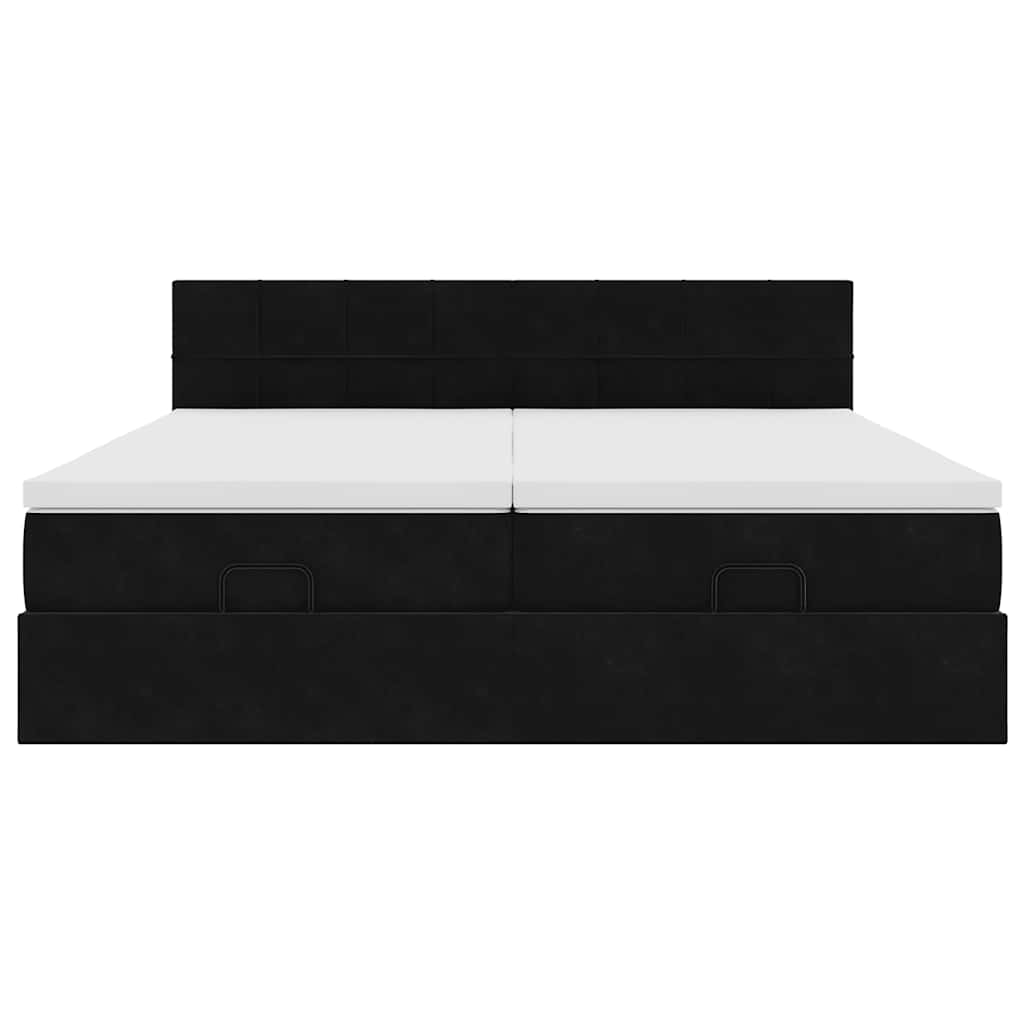 Struttura Letto Pouf con Materassi Nero 180x200 cm in Velluto