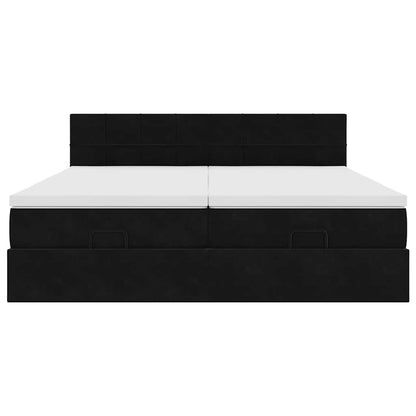 Struttura Letto Pouf con Materassi Nero 180x200 cm in Velluto