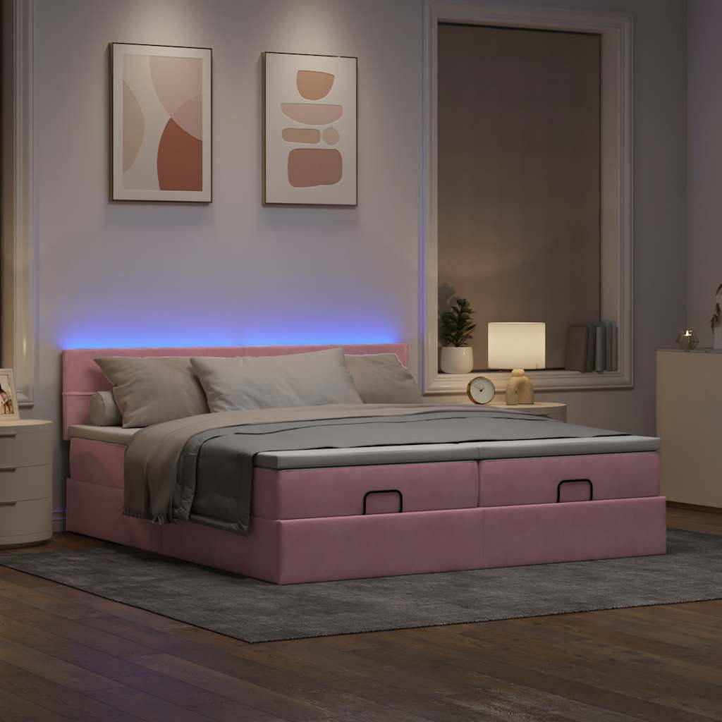 Struttura Letto Pouf con Materassi Rosa 180x200 cm Velluto | homemem39