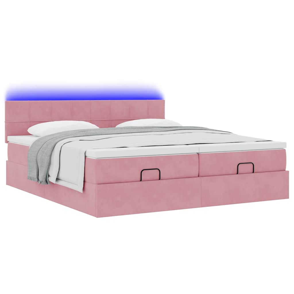 Struttura Letto Pouf con Materassi Rosa 180x200 cm Velluto | homemem39
