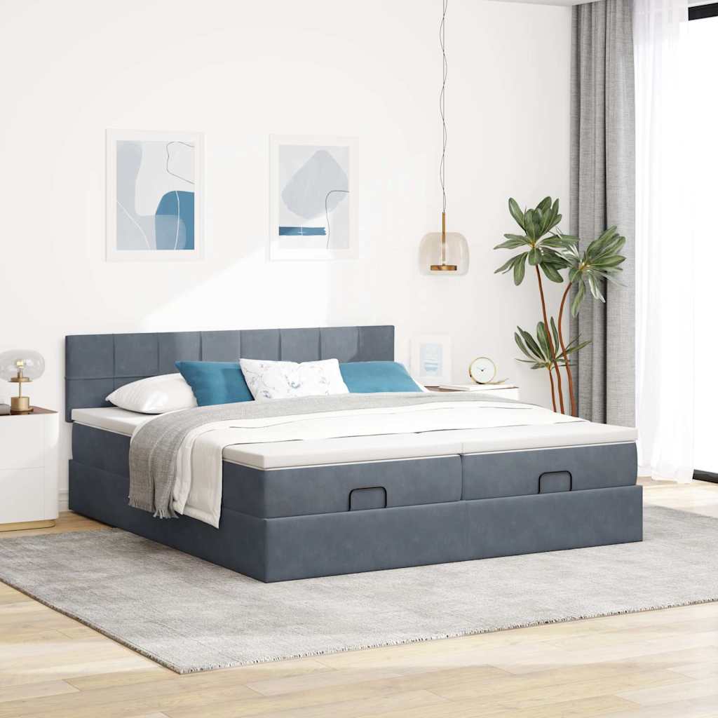 Struttura Letto Pouf con Materassi 200x200 cm Velluto