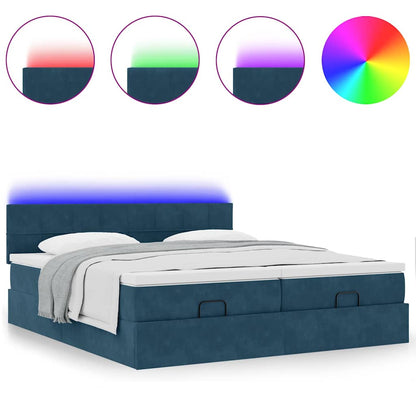Pouf Letto con Materassi e LED Blu Scuro 200x200cm Velluto | homemem39