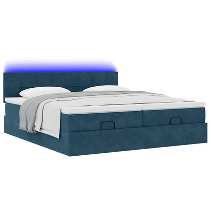 Pouf Letto con Materassi e LED Blu Scuro 200x200cm Velluto | homemem39