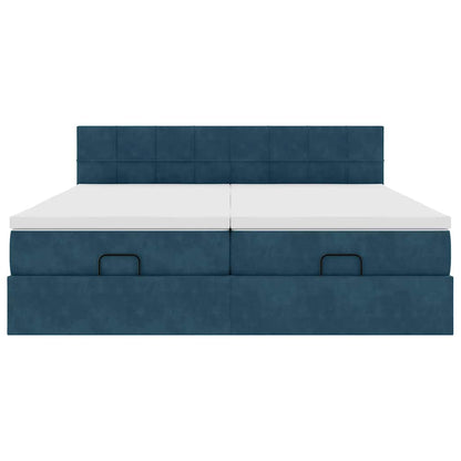 Pouf Letto con Materassi e LED Blu Scuro 200x200cm Velluto | homemem39