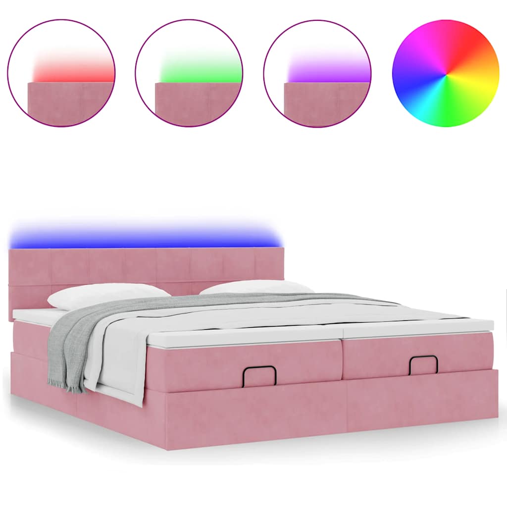 Struttura Letto Pouf con Materassi Rosa 200x200 cm Velluto | homemem39