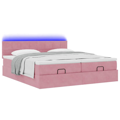 Struttura Letto Pouf con Materassi Rosa 200x200 cm Velluto | homemem39