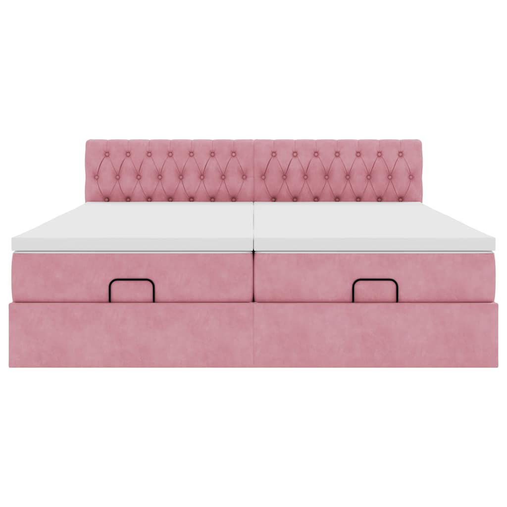 Struttura Letto Pouf con Materassi Rosa 160x200 cm Velluto