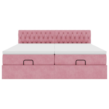 Struttura Letto Pouf con Materassi Rosa 160x200 cm Velluto