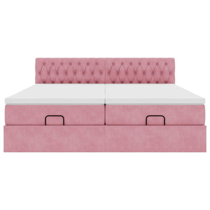 Struttura Letto Pouf con Materassi Rosa 160x200 cm Velluto