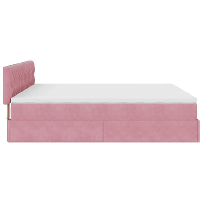 Struttura Letto Pouf con Materassi Rosa 160x200 cm Velluto