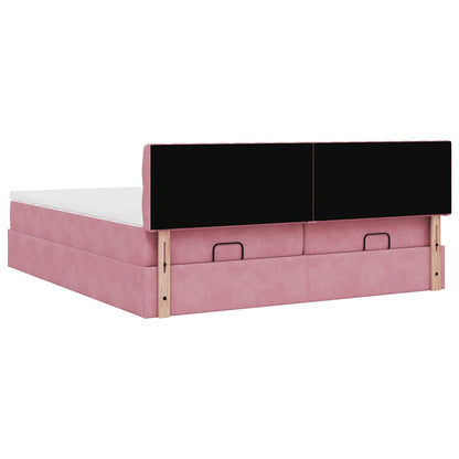 Struttura Letto Pouf con Materassi Rosa 160x200 cm Velluto