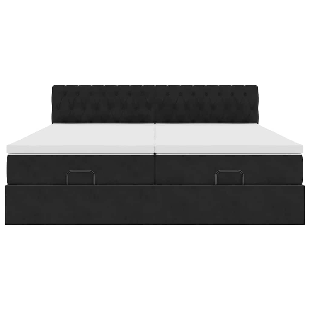 Struttura Letto Pouf con Materassi Nero 180x200 cm in Velluto
