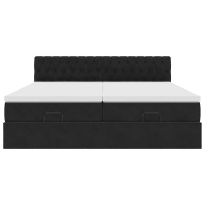 Struttura Letto Pouf con Materassi Nero 180x200 cm in Velluto