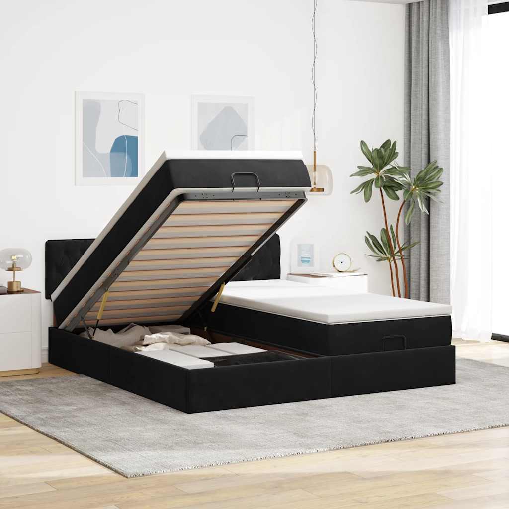 Struttura Letto Pouf con Materassi Nero 180x200 cm in Velluto | homemem39