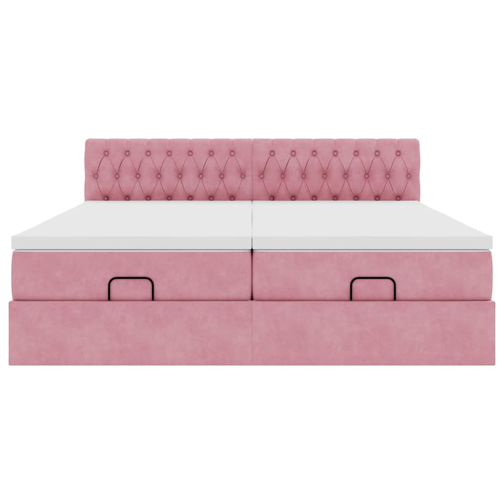 Struttura Letto Pouf con Materassi Rosa 180x200 cm Velluto