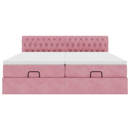 Struttura Letto Pouf con Materassi Rosa 180x200 cm Velluto