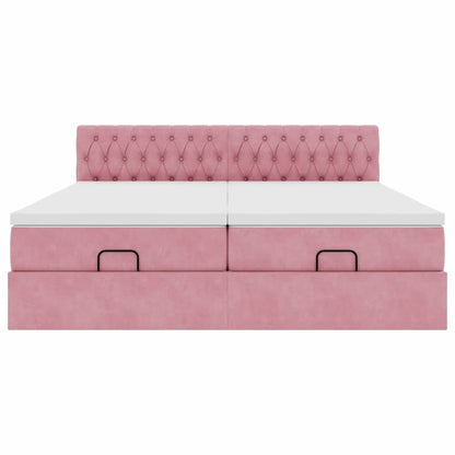 Struttura Letto Pouf con Materassi Rosa 180x200 cm Velluto | homemem39