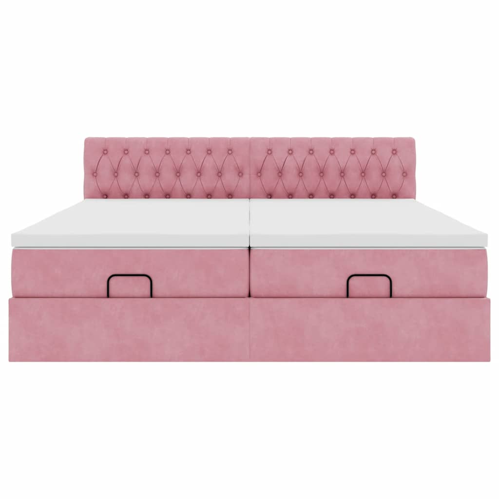 Struttura Letto Pouf con Materassi Rosa 180x200 cm Velluto