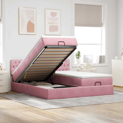 Struttura Letto Pouf con Materassi Rosa 180x200 cm Velluto