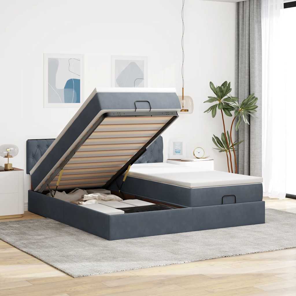 Struttura Letto Pouf con Materassi 200x200 cm Velluto
