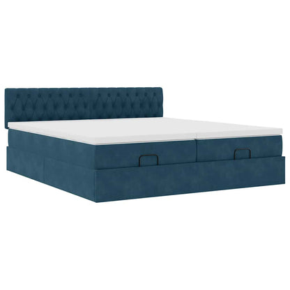 Pouf Letto con Materassi e LED Blu Scuro 200x200cm Velluto