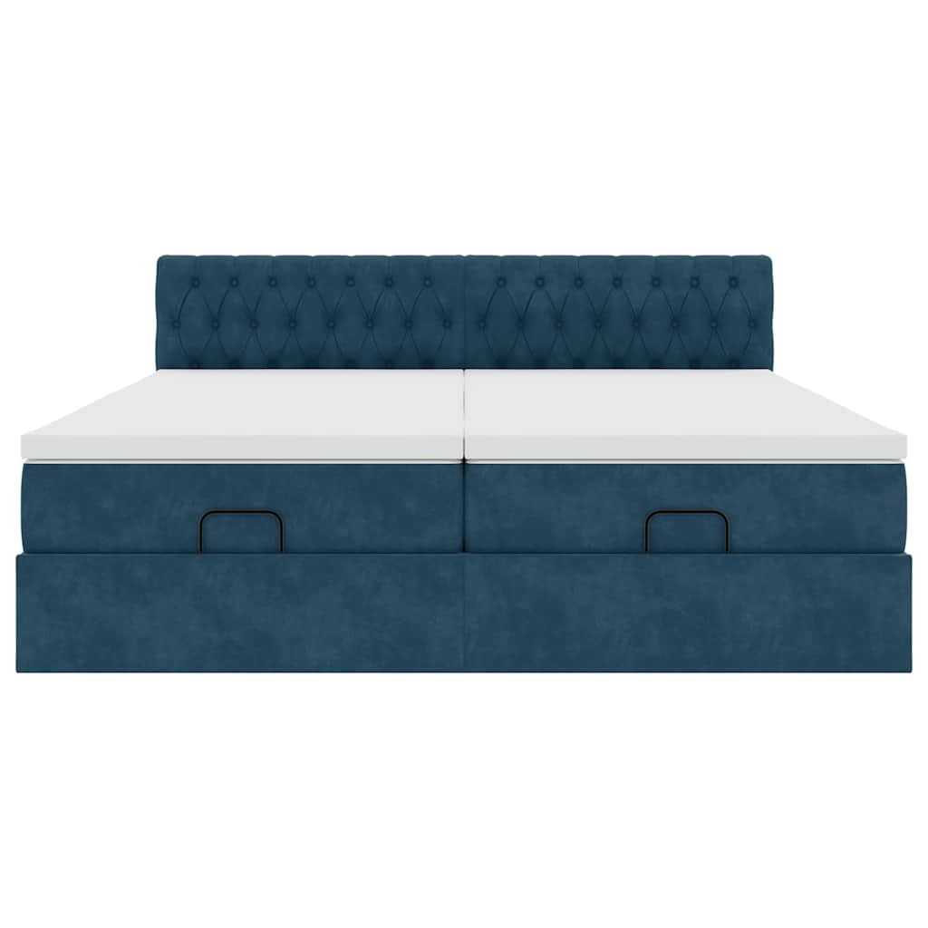 Pouf Letto con Materassi e LED Blu Scuro 200x200cm Velluto | homemem39