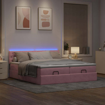 Struttura Letto Pouf con Materassi Rosa 200x200 cm Velluto | homemem39