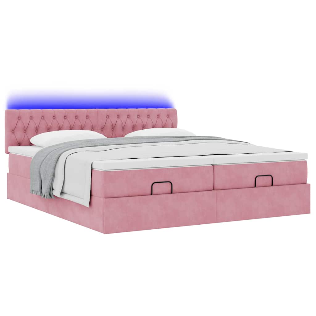 Struttura Letto Pouf con Materassi Rosa 200x200 cm Velluto | homemem39