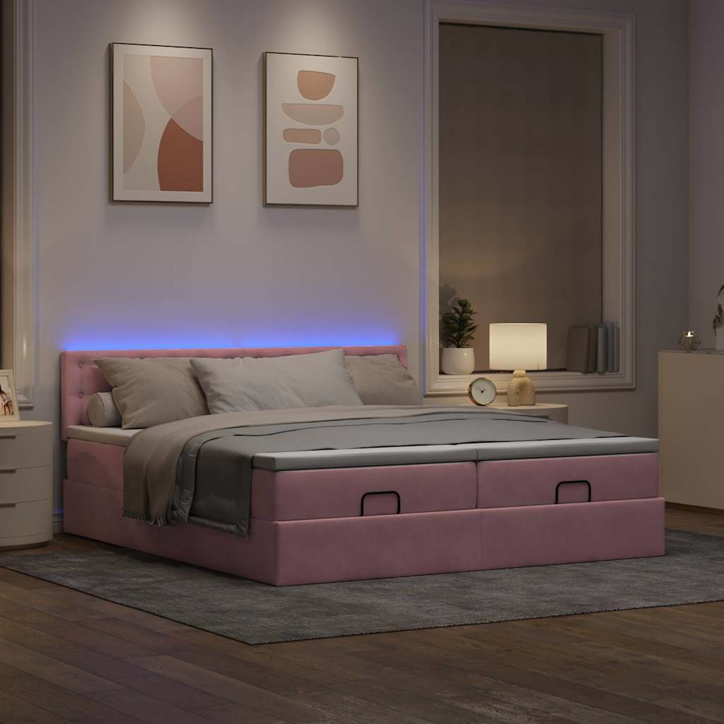 Struttura Letto Pouf con Materassi Rosa 160x200 cm Velluto | homemem39