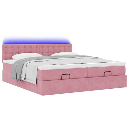 Struttura Letto Pouf con Materassi Rosa 160x200 cm Velluto | homemem39