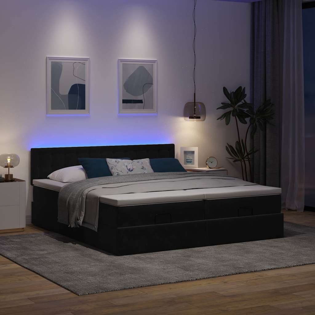 Struttura Letto Pouf con Materassi Nero 180x200 cm in Velluto | homemem39