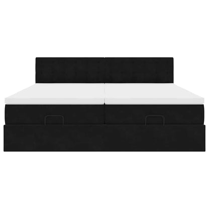 Struttura Letto Pouf con Materassi Nero 180x200 cm in Velluto