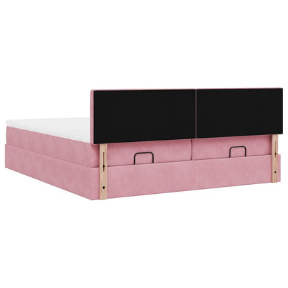 Struttura Letto Pouf con Materassi Rosa 180x200 cm Velluto