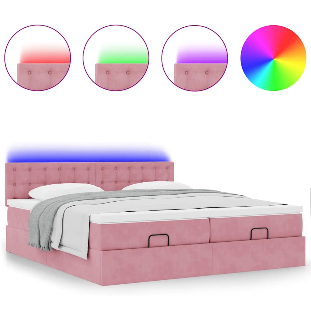 Struttura Letto Pouf con Materassi Rosa 180x200 cm Velluto | homemem39