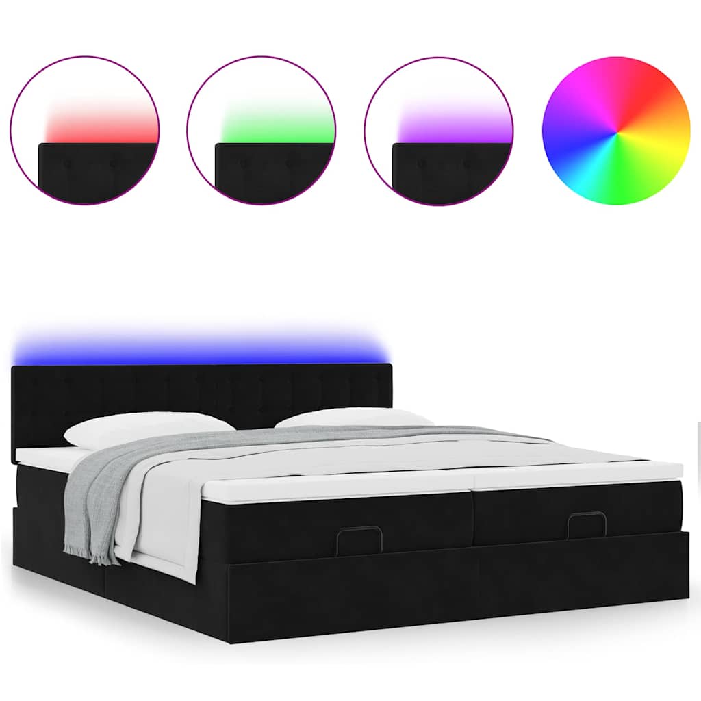 Struttura Letto Pouf con Materassi Nero 200x200 cm Velluto - homemem39