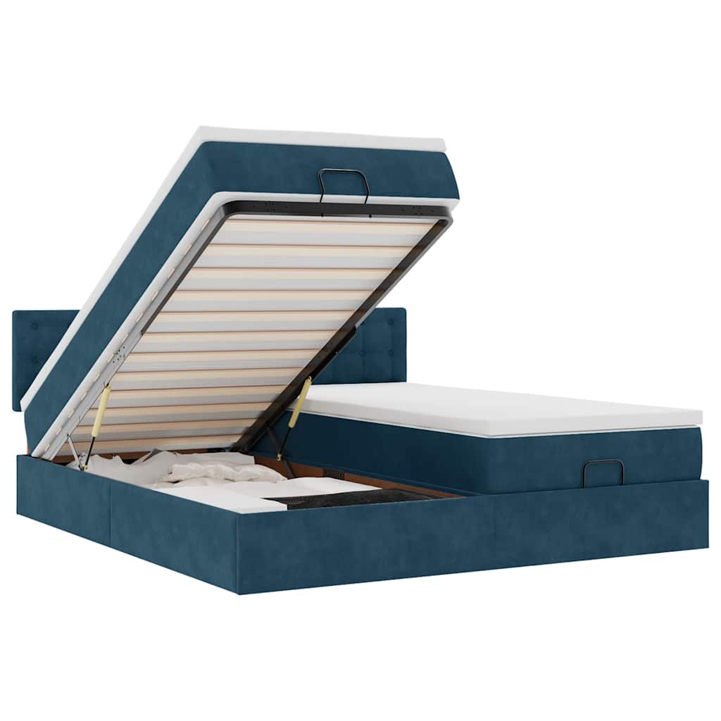 Pouf Letto con Materassi e LED Blu Scuro 200x200cm Velluto