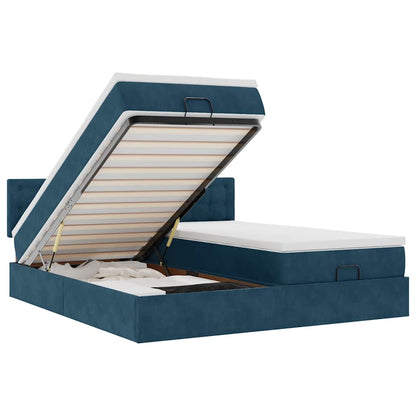 Pouf Letto con Materassi e LED Blu Scuro 200x200cm Velluto