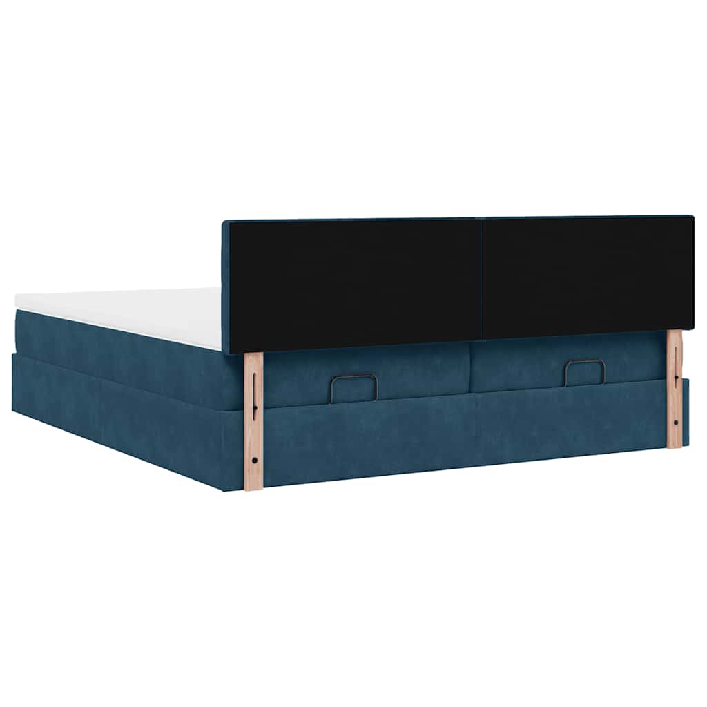 Pouf Letto con Materassi e LED Blu Scuro 200x200cm Velluto