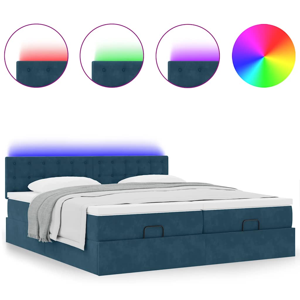 Pouf Letto con Materassi e LED Blu Scuro 200x200cm Velluto | homemem39