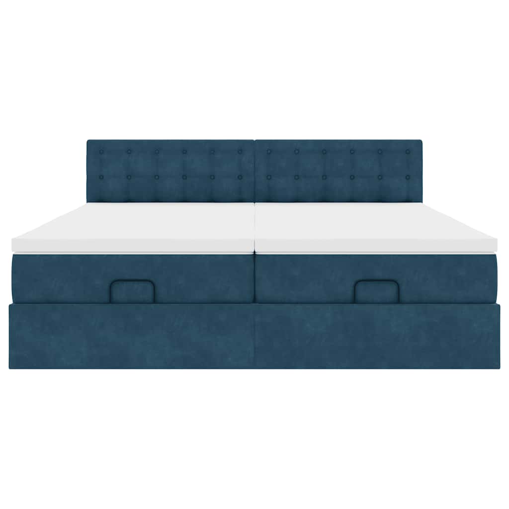 Pouf Letto con Materassi e LED Blu Scuro 200x200cm Velluto