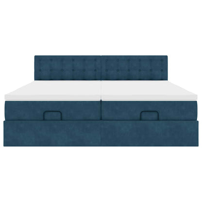 Pouf Letto con Materassi e LED Blu Scuro 200x200cm Velluto