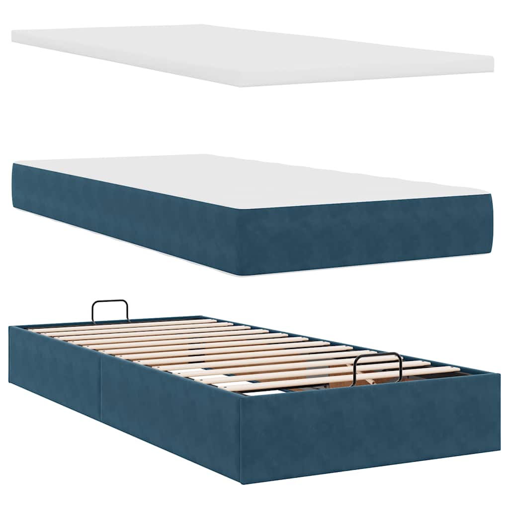 Pouf Letto con Materassi e LED Blu Scuro 200x200cm Velluto