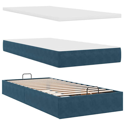 Pouf Letto con Materassi e LED Blu Scuro 200x200cm Velluto