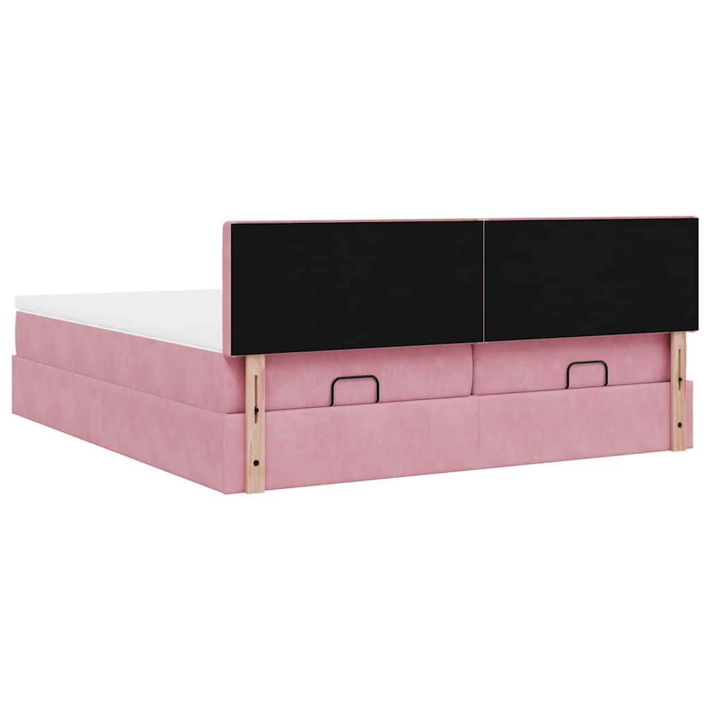 Struttura Letto Pouf con Materassi Rosa 200x200 cm Velluto