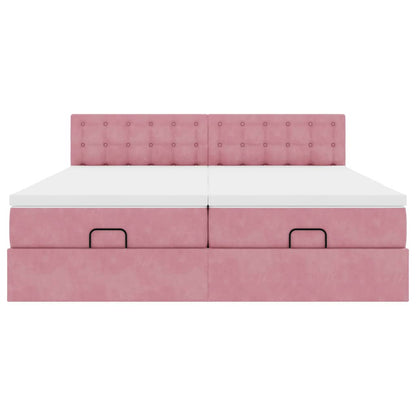 Struttura Letto Pouf con Materassi Rosa 200x200 cm Velluto